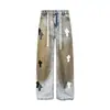 Calça Jeans Lavada e Desgastada para Homens, Marca de Moda High Street, Design Cruzado, Personalidade de Nicho, Calça Casual Reta