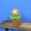 Mini Planta em Vaso Flor Pompom Tricotada à Mão Fio de Crochê Decoração de Painel de Carro Ornamento de Escritório