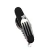 Cuchillo, Tenedor y Cuchara Plegables Multifuncionales Desmontables de Seis Piezas Operados por el Fabricante, Cubiertos Portátiles para Exteriores