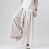 Nuevos pantalones de pierna ancha de verano para hombre, pantalones rectos holgados de algodón y lino de moda, pantalones de lino para hombre, pantalones tradicionales chinos de linterna talla grande