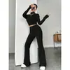 Venta Directa de Fábrica 2026 Conjunto de Mujer Delgado de Moda Color Sólido Acanalado Top de Punto de Manga Larga Camisa Base Estilo Europeo y Americano para Mujer