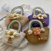 Saco de palha moda feminina fora tecido cesta de mão bonito arco-íris corda de algodão festa de aniversário presente cesta de flores