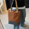 Bolsa de Lona de Contraste Mujer 2025 Nueva Gran Capacidad Bolso Tote para Viaje al Trabajo Bolso de Hombro con Costuras Modernas Bolsa de Compras