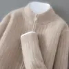 Cardigan con Cremallera 100% Lana Pura Otoño Invierno Ropa Exterior para Hombre Tejido Grueso Cuello Semi Alto Suéter de Cachemira Capa Exterior Top