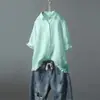 Comércio Exterior Transfronteiriço Tiktok Shopee Loja Camiseta Manga Curta Cor Sólida Algodão e Linho Retrô Camisa Top Puro Algodão Casual Feminino