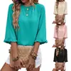 2026 Ropa de Mujer Europea y Americana Sitio Independiente de Amazon Verano Nueva Moda Cuello Redondo Encaje Manga Media Camisa Top