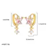 Europa y Estados Unidos aretes de mariposa de acero inoxidable chapados en oro de 18 quilates con circonita aretes pequeños aretes de colores aretes de nicho de alta gama