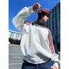 Jaqueta moletom cardigan esportivo raglan bicolor para homens, nova jaqueta casual solta para primavera e outono com gola alta e top listrado