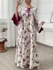Vestido Largo con Estampado de Rosas Moradas, Cuello Redondo, Tirantes de Atar, Mangas Acampanadas, Corte Holgado, Vestido Estilo Té para Mujer que se Puede Usar en Casa o Afuera