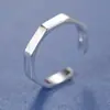 Anillo Abierto de Plata de Ley S925 Simple y Único Geométrico Hexagonal Cepillado para Mujer Joyería de Plata de Ley Estilo Coreano Venta al por Mayor