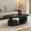 Mesa de Centro Criativa Estilo Creme para Sala de Estar, Novo Modelo 2026, Formato Oval, Adequada para Apartamentos Pequenos, Estilo Minimalista Italiano, Mesa de Chá de Pedra