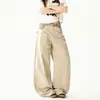 Calça Cargo OREETA Estilo de Rua Retrô Americano para Homens e Mulheres, Patchwork Camuflado Solta de Perna Larga Cargo Calça Curva