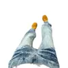 Jeans Cleanfit azul claro con estampado de relámpagos, estilo callejero americano para hombre, lavados, ligeramente acampanados, pantalones de pierna curva