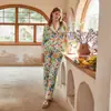 [Conejo Zanahoria Verde] Estilo Pastoral Diseño de Nicho Pijama de Terciopelo de Isla para Mujer Ropa de Casa con Forro Polar Otoño e Invierno