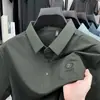 Nueva Camiseta de Manga Corta de Seda Helada para Hombre de Verano, Casual de Negocios, Elástica, Anti-Arrugas, Transpirable, Delgada, Polo Superior para Hombre
