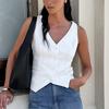 Chaleco tipo cárdigan con cuello en V para mujer, estilo retro europeo y americano, sin mangas, ajustado, primavera y verano de 2025