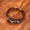 Pulseira de Corda de Couro Trançada Multi-camadas Cruz X Letra Liga de Zinco Pulseira de PU Masculina Personalizada Elegante da Moda Fivela Pulseira de Pulso