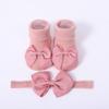 INS Calcetines Lindos con Lazo Diadema para el Cabello juego Calcetines de Piso para Bebé Luna Llena Color Sólido Calcetines Flip Europeos y Americanos
