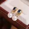 Acessórios DIY Prata de Lei S925 Montagens Elegantes para Brincos de Pérola, Brincos de Tarraxa Azuis Elegantes, Montagens de Prata 8-13