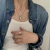 Collar Retro Corazón Desgastado Cara Sonriente para Mujer ins Cadena de Perlas Hip Hop Cadena para Clavícula Dulce Fresco de Nicho Accesorios