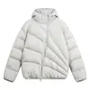 Jaqueta Puffer Acolchoada de Algodão com Capuz Cinza Claro Masculina Zíper Irregular Mangas Raglan Soltas Unissex Quente com Zíper