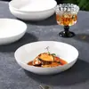 Prato de cerâmica branco puro prato de louça doméstico prato fundo prato com padrão de linha simples nórdico tigela rasa tigela de salada tigela de vegetais tigela de macarrão