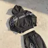 2026 Moda Nuevo Streetwear Tendencia Conjunto de Dos Piezas Patchwork Sudadera con Capucha y Cremallera Lulu Pantalones Rectos Elásticos