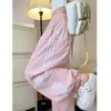 Calça esportiva listrada com punho rosa no mesmo estilo de Song Yuqi para mulheres, verão 2026, calça lanterna esportiva casual fina de secagem rápida