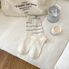 Meias de Renda com Letras para Mulheres, Meias de Cano Médio Estilo Coreano, Meias Slouch de Algodão Penteado Absorventes de Suor com Borda Babado, Meias Sem Costura para Mulheres