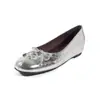 Zapatos de Mocasín Redondos Plateados Estilo Francés con Lazo y Lunares para Mujer, Dulces Zapatos Ballet Mary Jane con Aumento Oculto de Altura