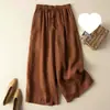 Pantalones culotte cortos de algodón y lino drapeados, nuevos pantalones de verano para mujer 2026, finos de cintura alta, transpirables, casuales, de pierna ancha