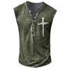 Camiseta de verano para hombre, informal, sin mangas, con estampado digital desgastado, talla grande, estilo europeo y americano, con siete botones y tapeta abierta