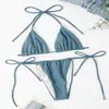 2025 Nuevo Traje de Baño de Playa de Múltiples Colores con Cuello Halter Estilo Ins Europeo y Americano Sexy de Tres Puntos