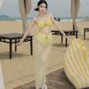 Biquíni Três Peças Puramente Sensual Famoso na Internet para Meninas Quentes de Seios Pequenos, Deslumbrante Vestido Longo para Férias na Praia e Fontes Termais à Beira-Mar