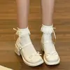 Sapatos de salto alto retro estilo francês para mulheres, nova coleção 2026, com laço e salto grosso, perfeitos com vestidos