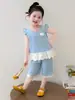Conjunto de Mezclilla para Niñas Verano 2026 Nuevo Estilo Delgado con Mangas de Mosca Conjunto de Verano para Bebés Niñas, Conjunto de Dos Piezas Muy Elegante