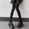 Meias Bandage Punk Gótico Meia-calça Listrada Preta Rasgada Meia-calça para Usar por Baixo