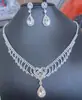 Collar y conjunto de pendientes estilo europeo y americano con diamantes y pedrería brillante en forma de lágrima, con un accesorio de cadena para la clavícula estilo princesa, fresco y dulce.