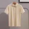Camiseta de Verano para Hombre de Manga Corta con Rayas Jacquard Tejida Transpirable de Seda de Hielo Versátil Color Cómoda Camisa Polo Camisa Básica para Hombre
