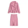 Venta al por mayor transfronteriza de ropa para mujer: Estilo europeo y americano, moderno y casual, color liso, conjunto de prenda exterior ajustada + falda midi entallada que estiliza la figura