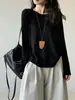 Camiseta de manga larga con cuello redondo multicolor estilo coreano Beishan Tongshu para mujer, top fino de otoño, ajuste holgado, capa base P2506