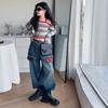 Traje de Primavera y Otoño para Niñas 2025 Moda Niñas Estilo Coreano Mediano y Grande para Niños Patchwork Cuadros Falso Dos Piezas Traje de Jeans