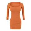 Elegante Vestido Cuadrado de Manga Media Estilo Dama para Mujer 2026 Nuevo Ajustado Bodycon Corto Sexy para Chicas Calientes Mini Vestido