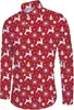 Nueva camisa de manga larga para hombre estilo europeo y americano con estampado digital, top casual con cuello para Navidad, otoño e invierno