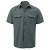 2026 Nova Camisa Masculina Casual de Moda de Verão Transpirável de Manga Curta com Bolso Duplo Cor Sólida Camisa Masculina de Manga Curta Aberta