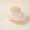 Sombrero de Paja con Encaje de Flor de Verano Sombrilla Sombrero Decorativo con Lazo y Perla para Niña Sombrero de Sol para Vacaciones