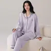 Pijama feminino super macio, algodão puro, novo estilo primavera e outono 2026, cardigã, gola lapela, manga longa, tamanho grande, roupa de casa, conjunto de desenho animado