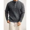 Suéter de tricô masculino falso duas peças com padrão trançado, xadrez, gola henley, estilo old money, inverno, atacado de fábrica transfronteiriço