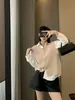 Estilo Suave Chaqueta de Punto Chaleco Delgado de Botón Dorado Pequeño Cuello Redondo para Mujer Estilo Coreano Top Holgado de Manga Murciélago para Mujer Otoño