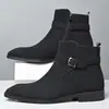 Botas Masculinas Estilo Britânico Suede Transfronteiriças Bico Fino Zíper Lateral Salto Baixo Cano Curto Versátil Business Casual Botas Masculinas